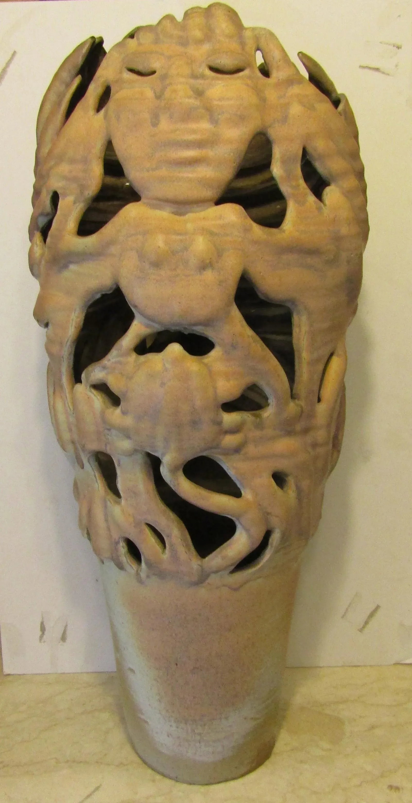 1950s Large Monté Artist Signed Amorphic Figurative Studio Pottery Floor Vase - 13
