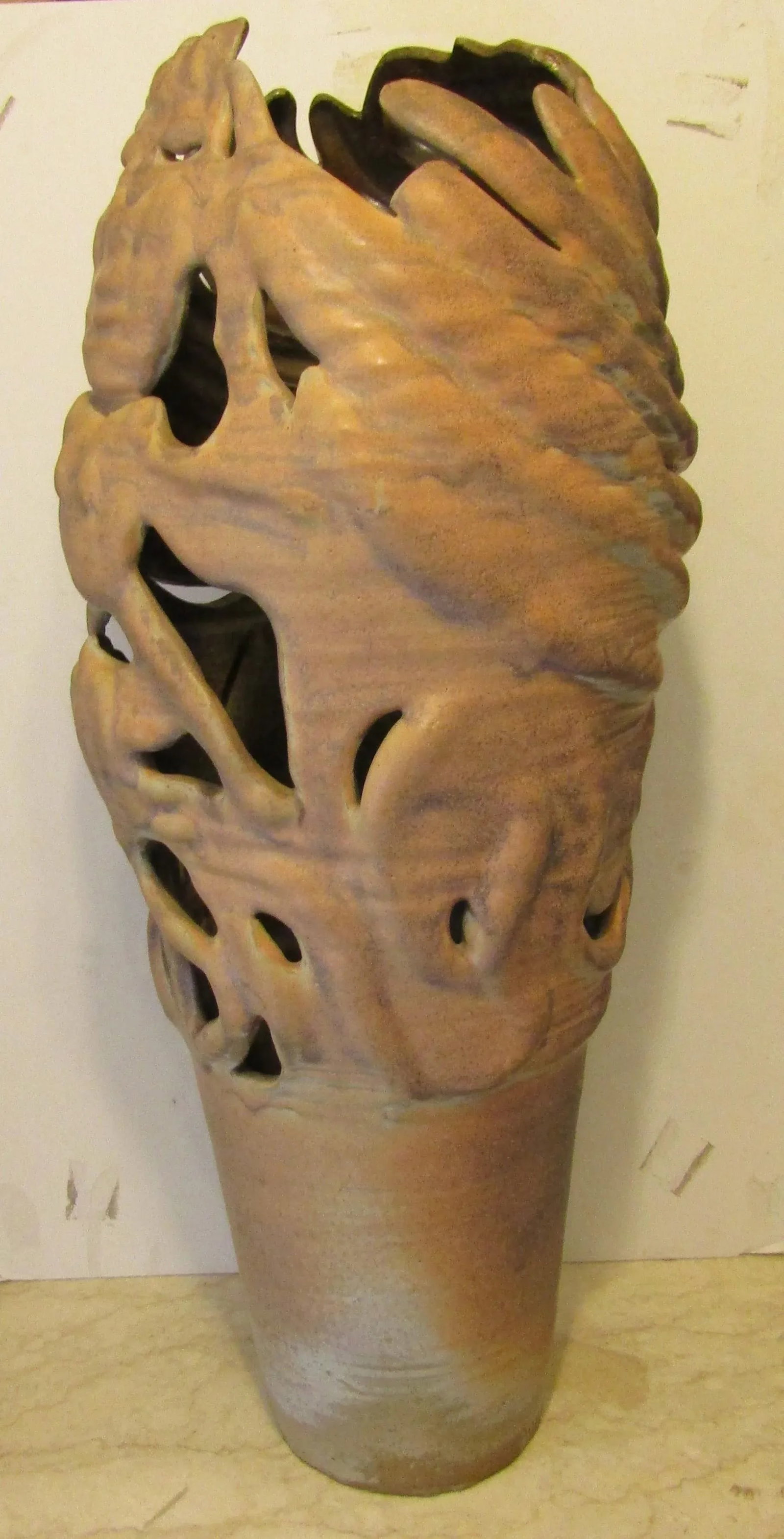 1950s Large Monté Artist Signed Amorphic Figurative Studio Pottery Floor Vase - 4