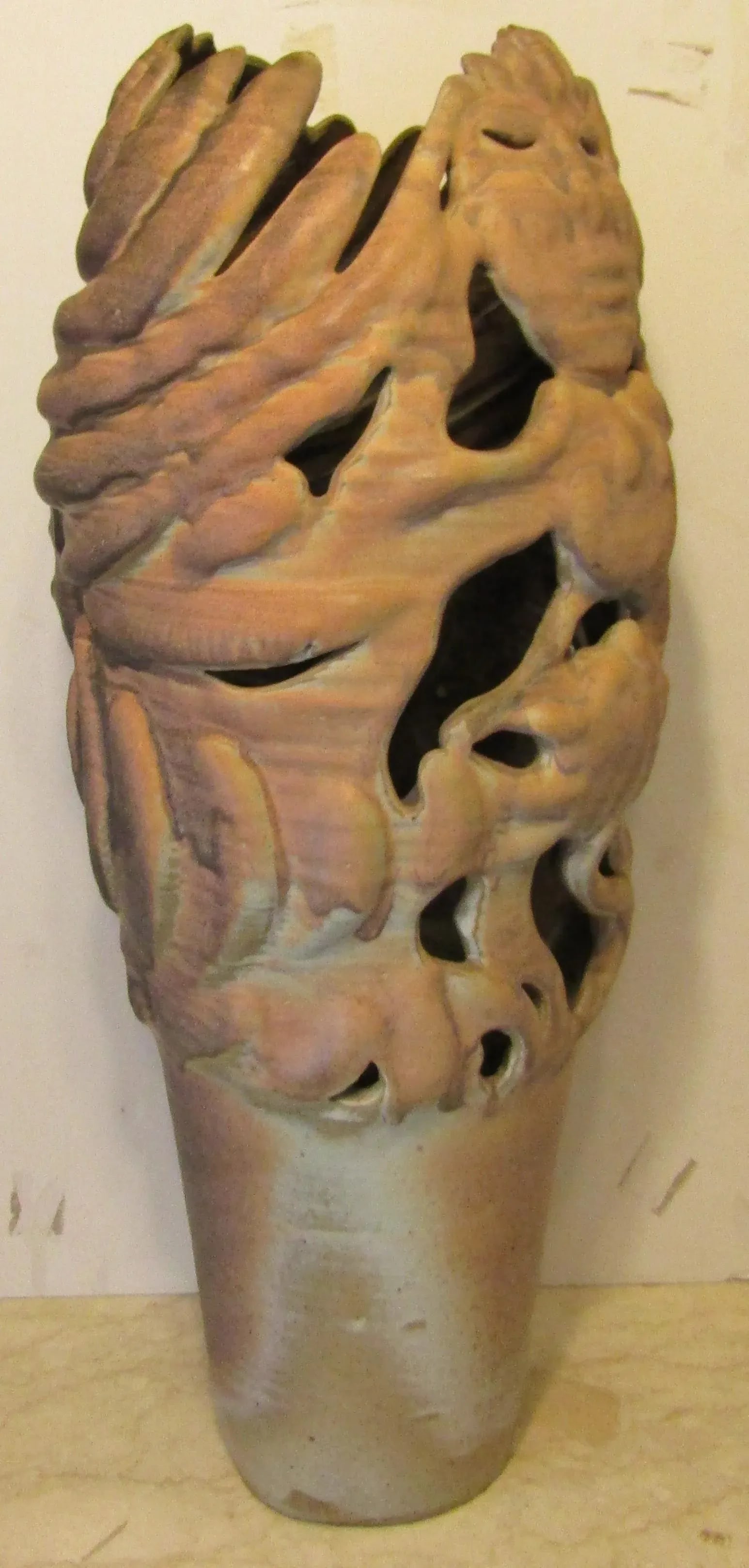 1950s Large Monté Artist Signed Amorphic Figurative Studio Pottery Floor Vase - 7