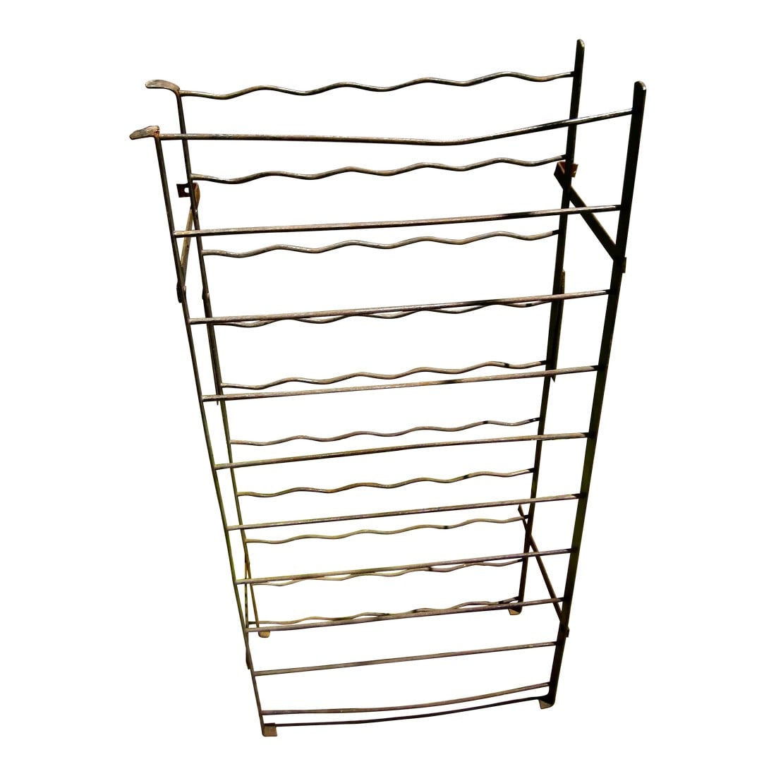 Late 19th Century French Country Iron Folding Wine Rack: Every wine cellar in France have at least one of these , traditionaly in wine cellar but now also in houses , these iron folding wine racks are just magic , easy to use made to be mounted on the wall