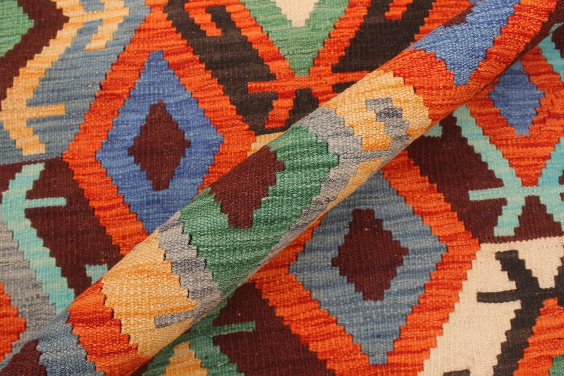 1990s Kilim Rust Blue Wool Rug - 6'9" X 9'9" - 4