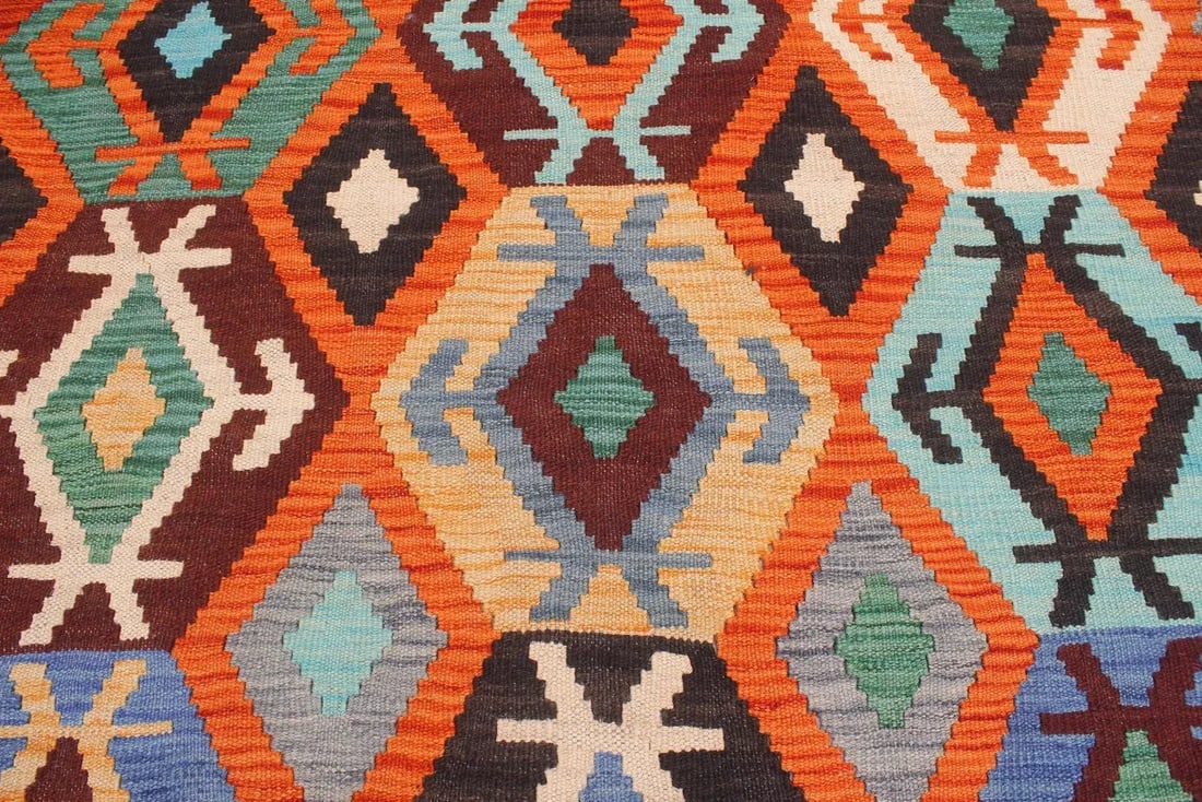 1990s Kilim Rust Blue Wool Rug - 6'9" X 9'9" - 5