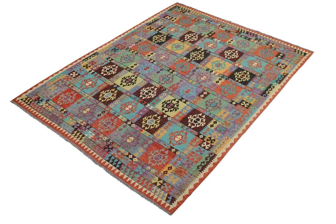 Kilim Blue Rust Wool Rug - 8'5" X 11'5" - 2