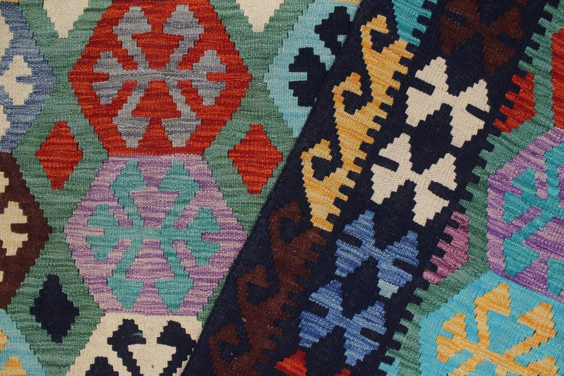 1990s 1990s Southwestern Kilim Green Blue Wool Rug - 8'9" X 11'3" - 4