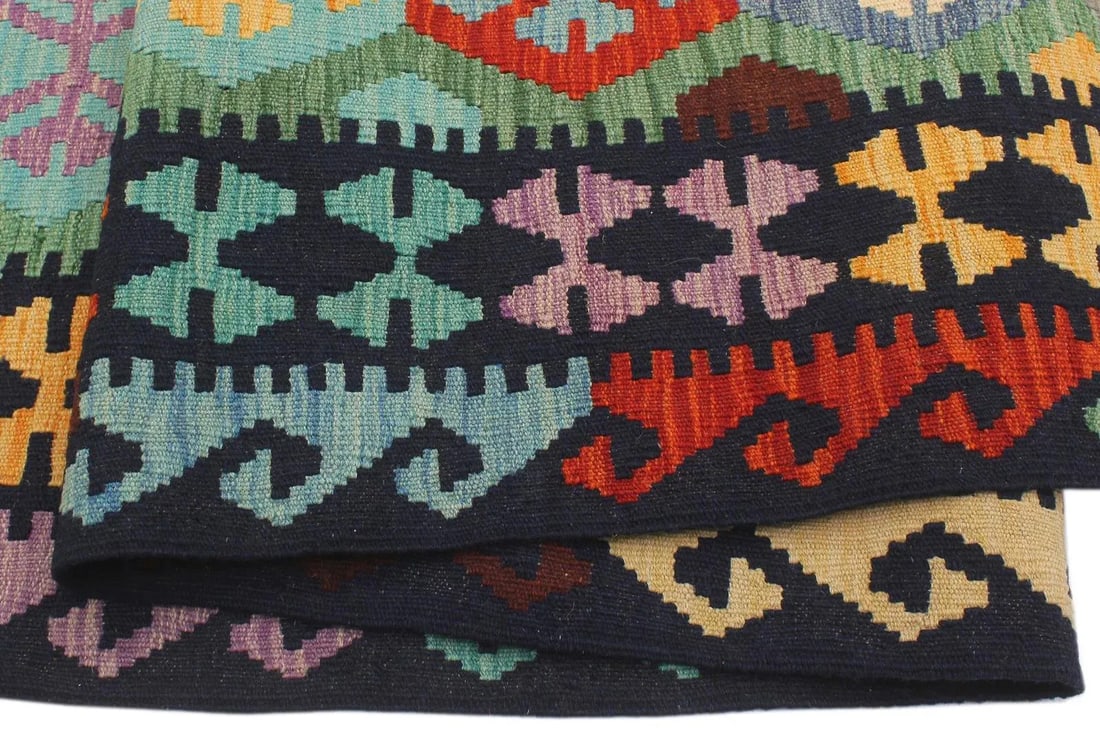 1990s 1990s Southwestern Kilim Green Blue Wool Rug - 8'9" X 11'3" - 5