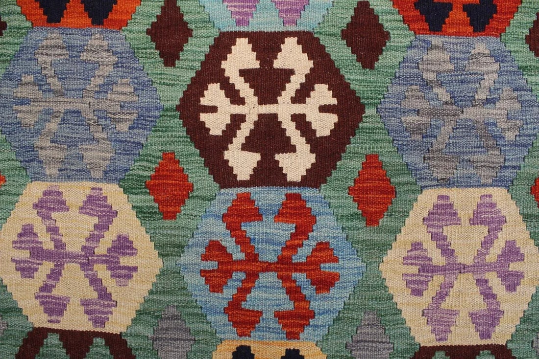 1990s 1990s Southwestern Kilim Green Blue Wool Rug - 8'9" X 11'3" - 6