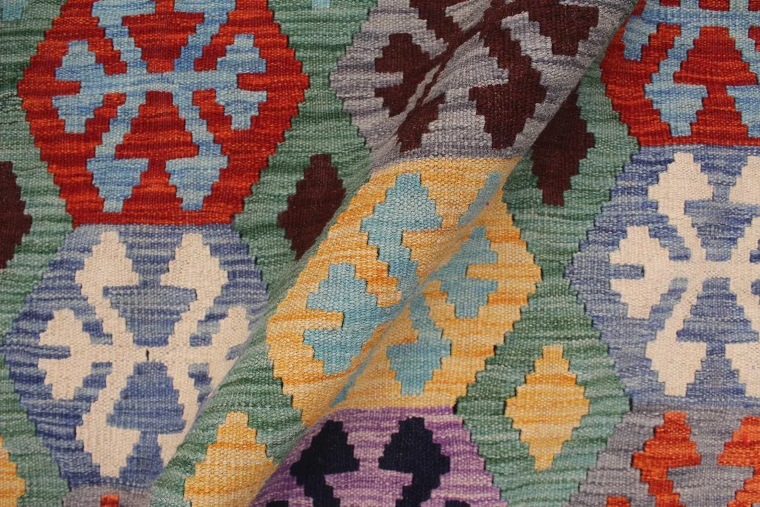 1990s 1990s Southwestern Kilim Green Blue Wool Rug - 8'9" X 11'3" - 7