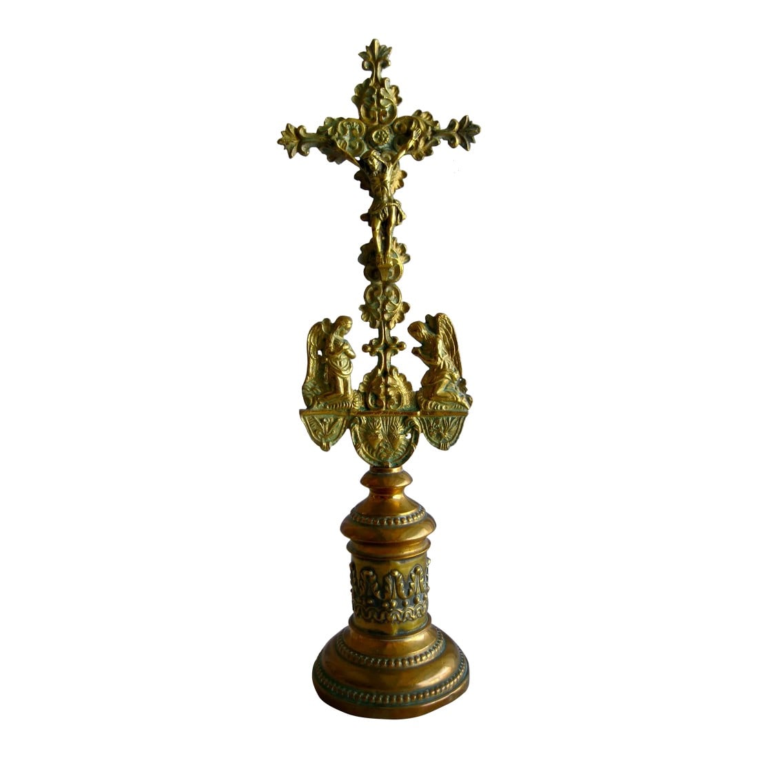 Early 19th Century Charles X Brass Table Crucifix: Stunning crucifix from the early part of the 19 century in the Charles X style ( 1824-1830 ) it done out of brass and present an outstanding decor, lovely size that would not overwhelm any space