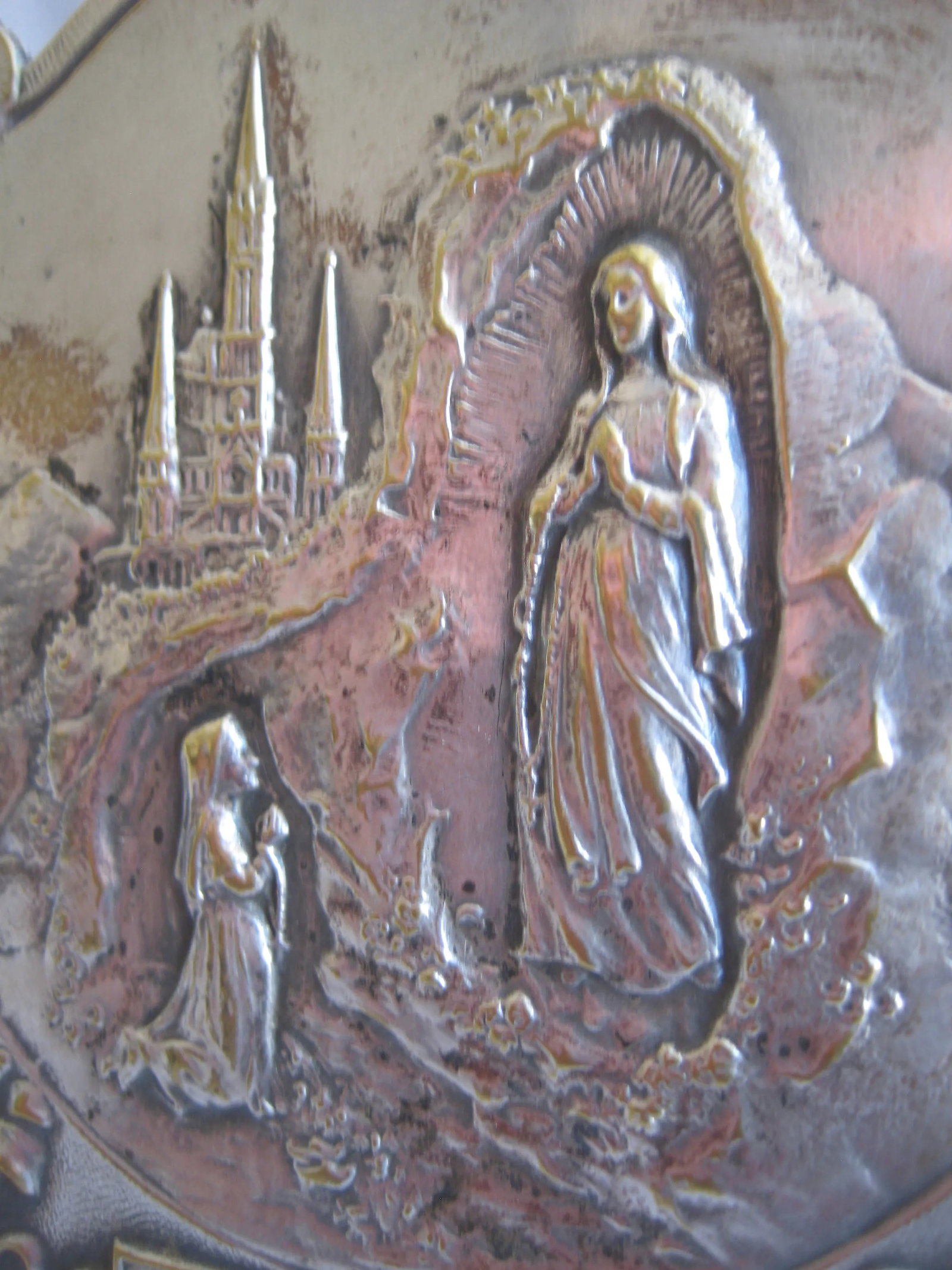 Silver Plate Frame Showing Saint Therese and the Virgin Marie in Lourdes France Circa 1905 - 3
