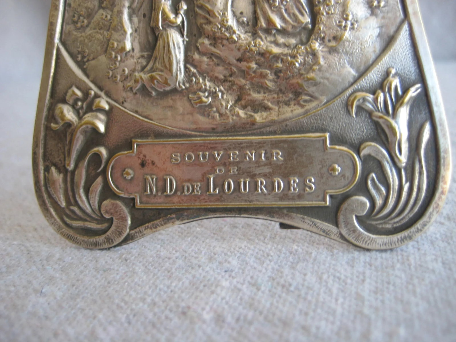 Silver Plate Frame Showing Saint Therese and the Virgin Marie in Lourdes France Circa 1905 - 5