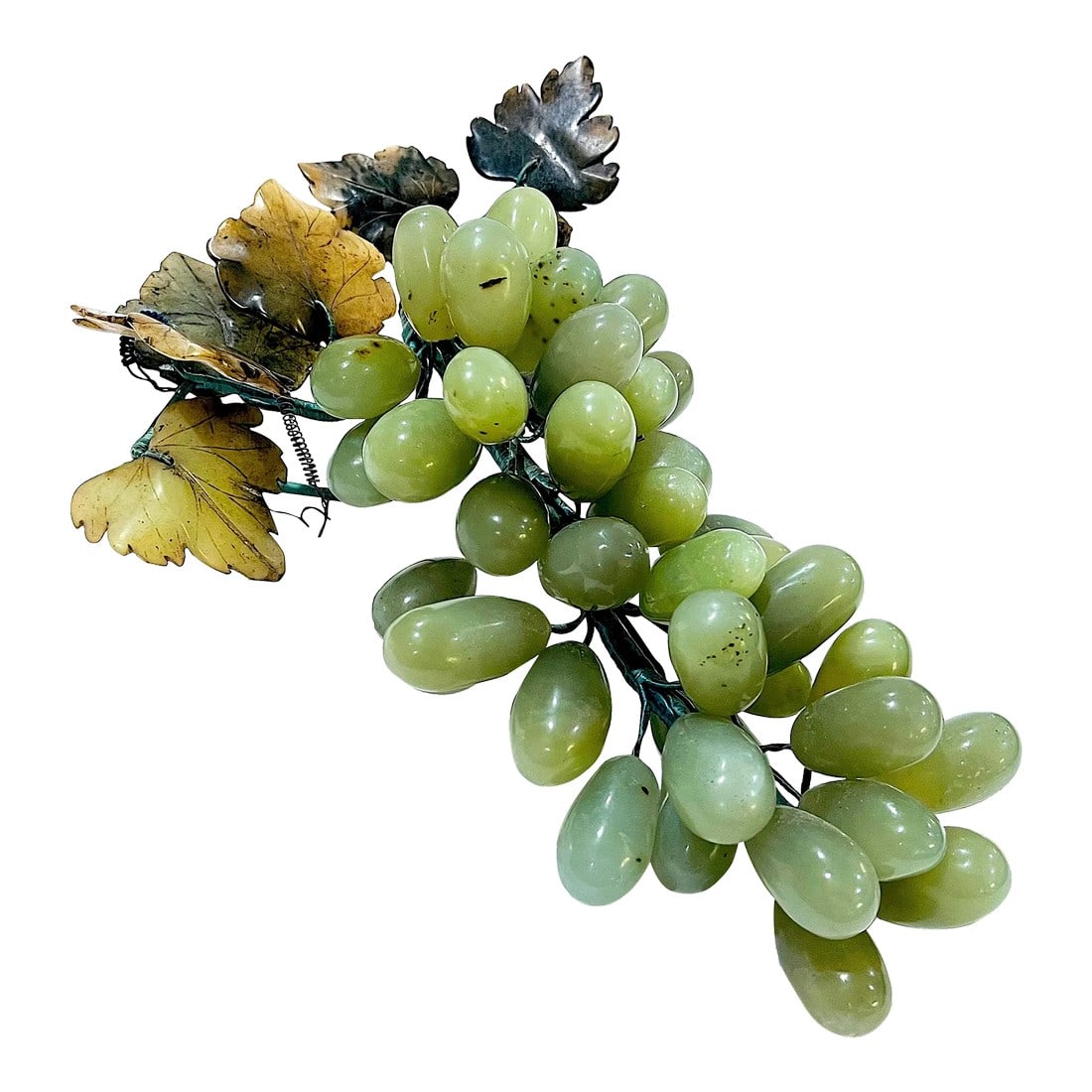 Late 20th Century Large Cluster of Chinese Carved Jade Grapes and Leaves (1 of 8)