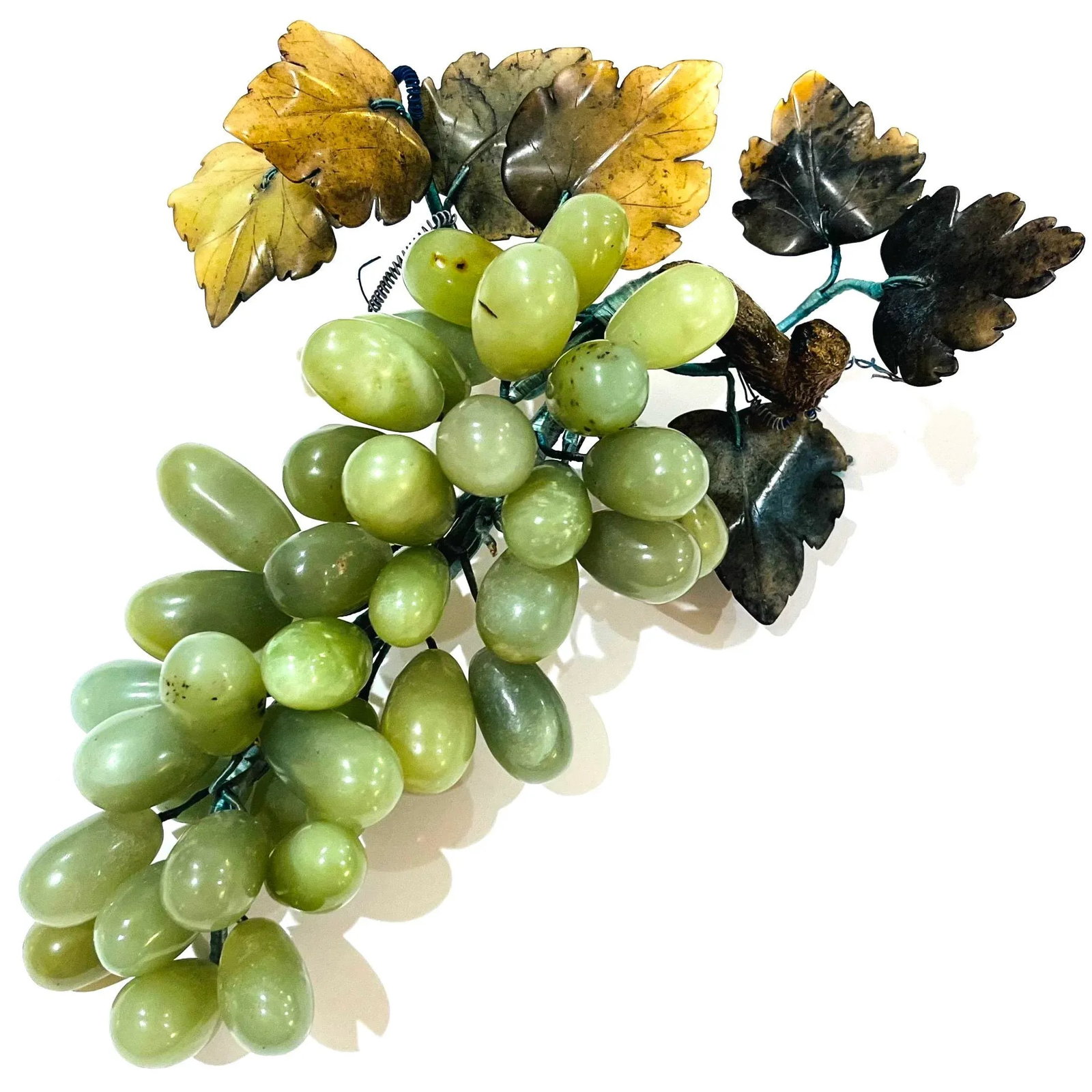 Late 20th Century Large Cluster of Chinese Carved Jade Grapes and Leaves - 2