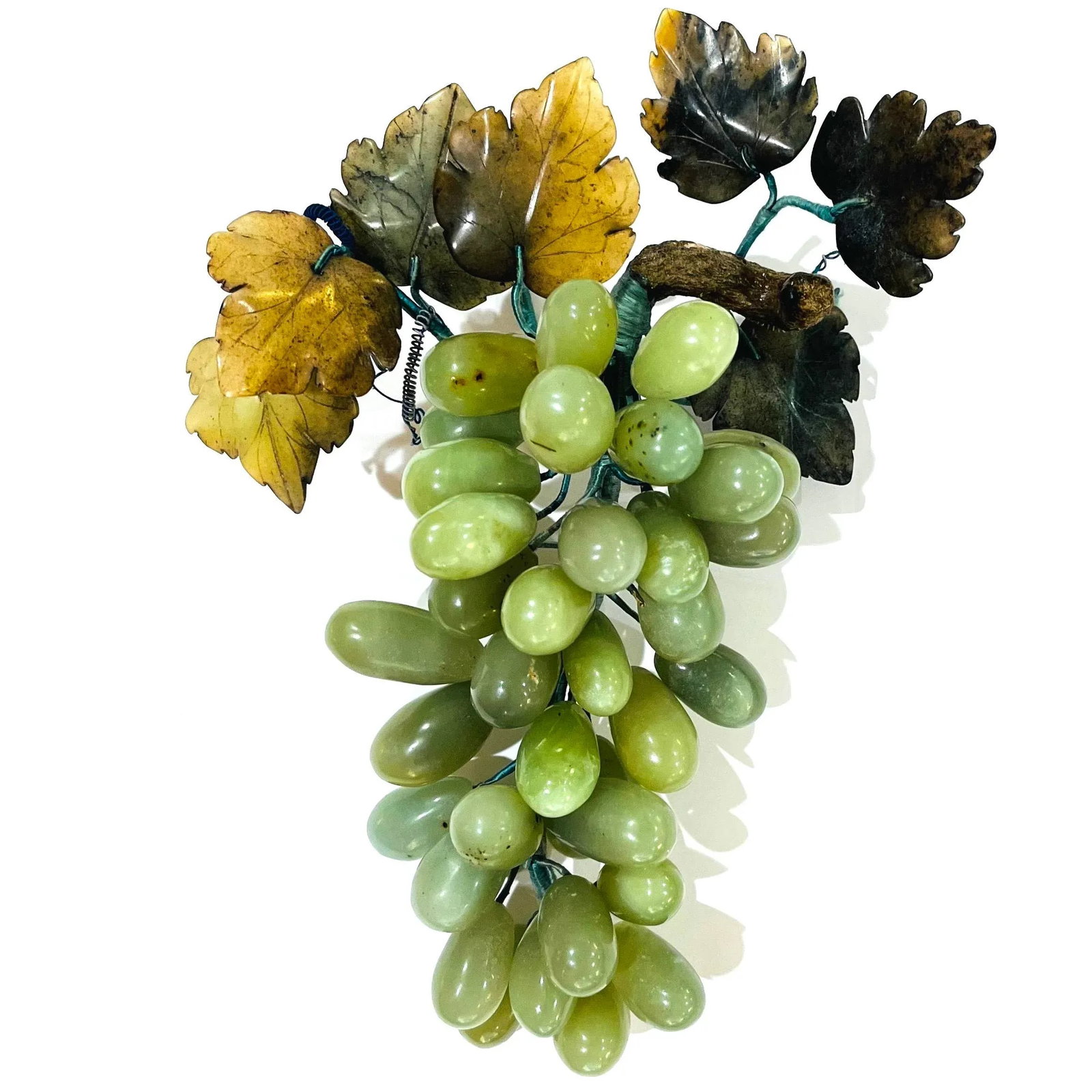 Late 20th Century Large Cluster of Chinese Carved Jade Grapes and Leaves - 6