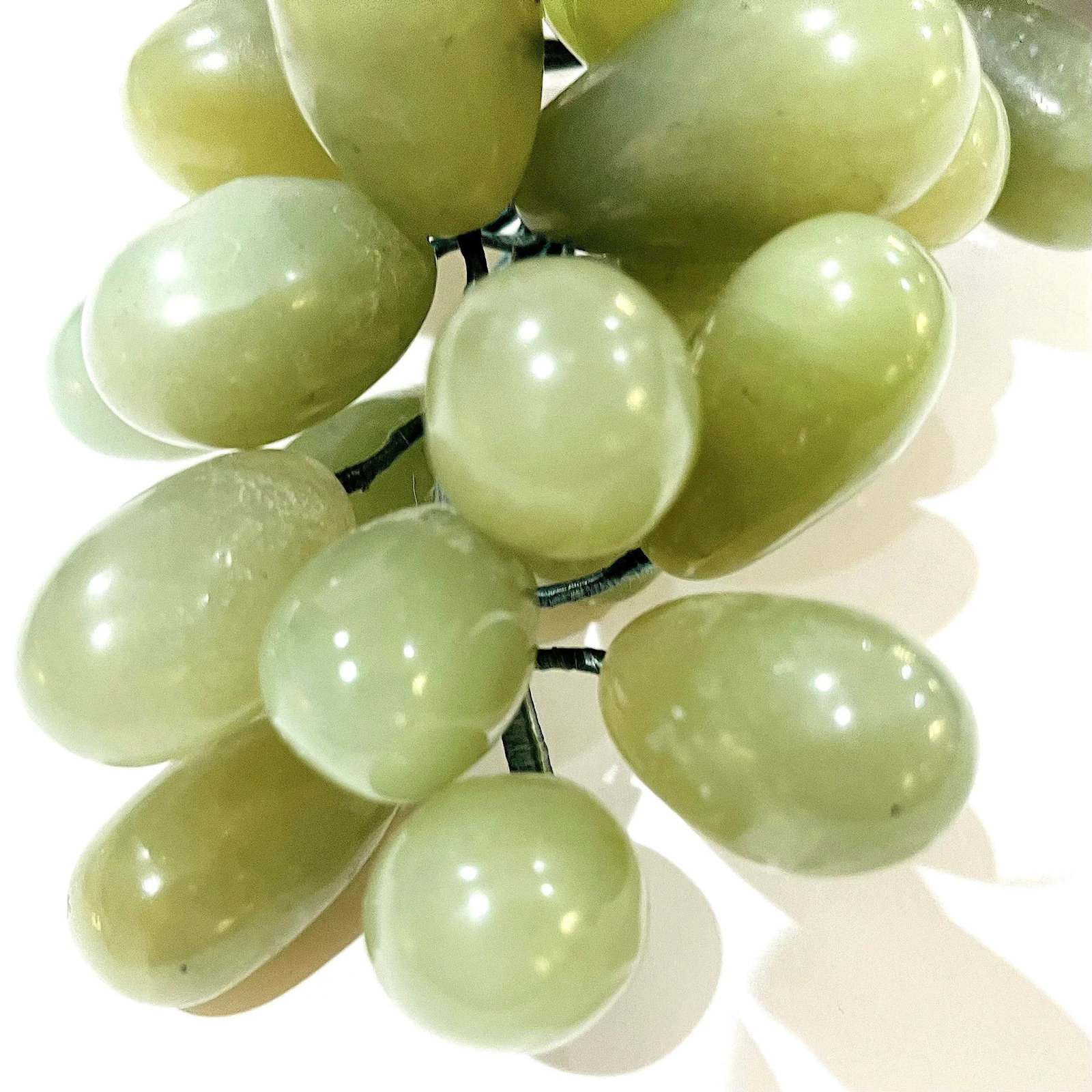 Late 20th Century Large Cluster of Chinese Carved Jade Grapes and Leaves - 7