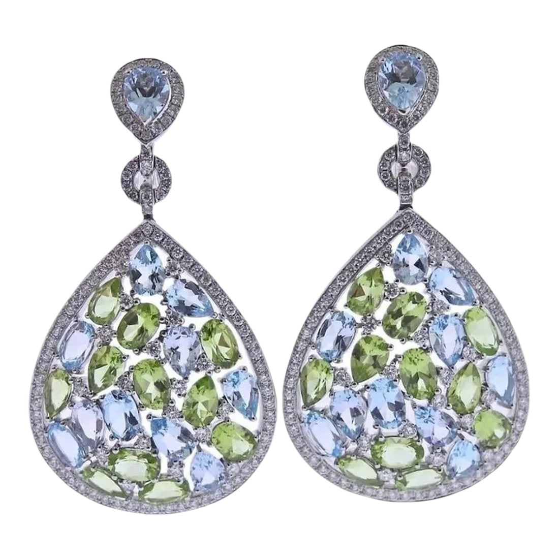 Pair of Bucherer Gold Diamond Topaz Peridot Drop Earrings: Staggeringly beautiful pair of Carl Bucherer gold, diamond, topaz and peridot earrings will turn every head in the room. Wear them as clip ons or with posts as you choose. Carl F. Bucherer was