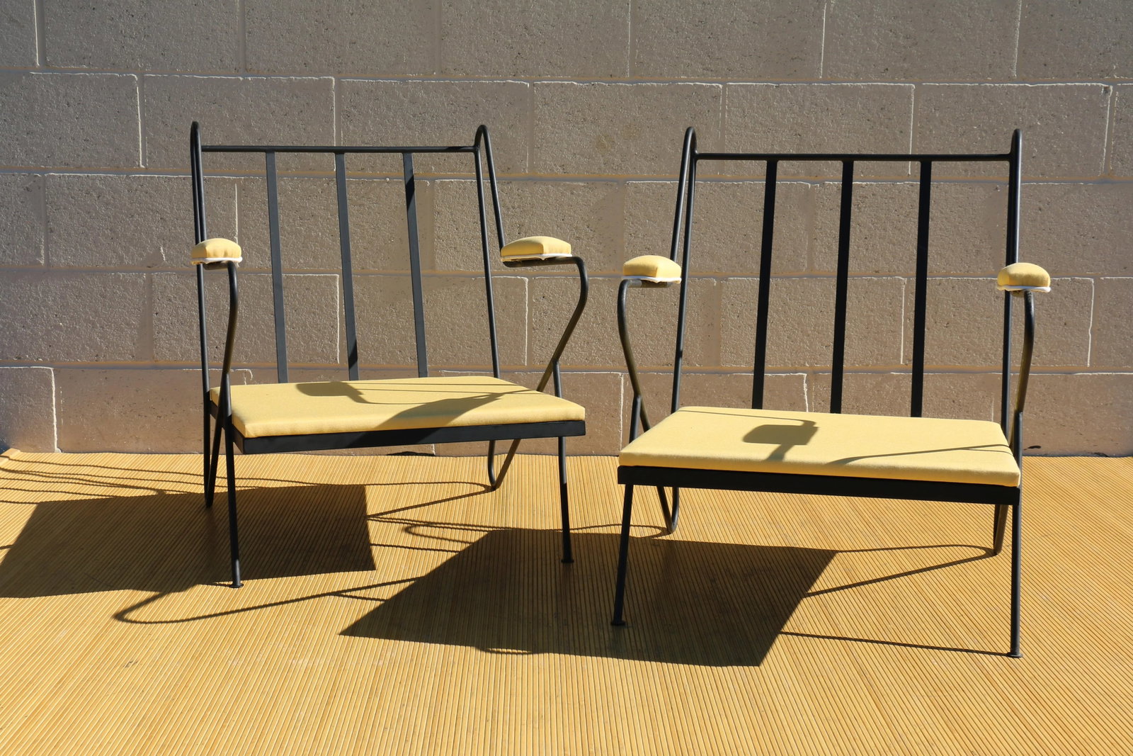 Custom Made Wrought Iron Hairpin Leg Pair of Lounge Chairs (Umbrellas Fabric) - 10