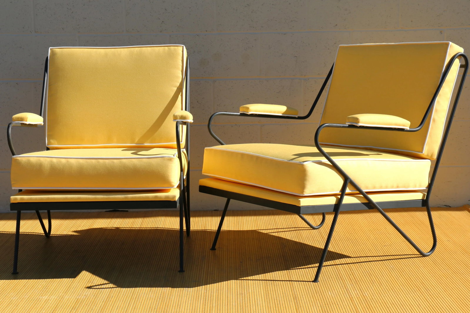 Custom Made Wrought Iron Hairpin Leg Pair of Lounge Chairs (Umbrellas Fabric) - 2