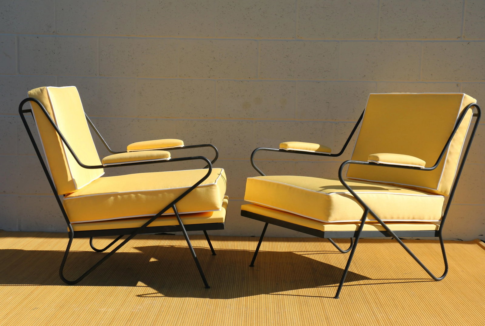Custom Made Wrought Iron Hairpin Leg Pair of Lounge Chairs (Umbrellas Fabric) - 3