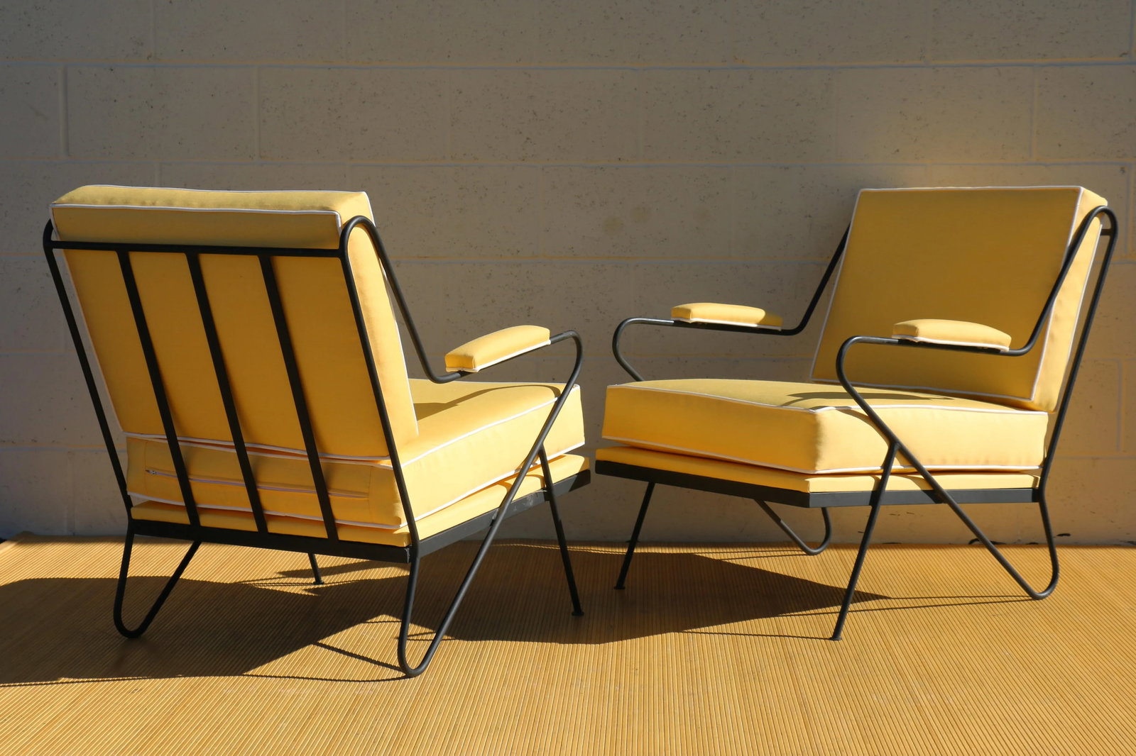 Custom Made Wrought Iron Hairpin Leg Pair of Lounge Chairs (Umbrellas Fabric) - 5