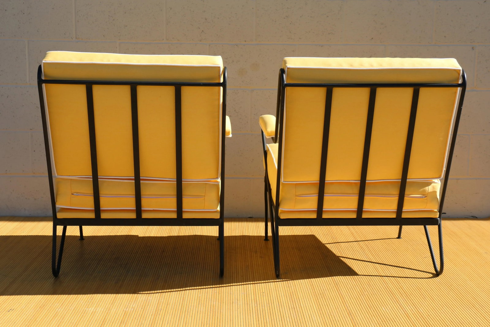 Custom Made Wrought Iron Hairpin Leg Pair of Lounge Chairs (Umbrellas Fabric) - 6