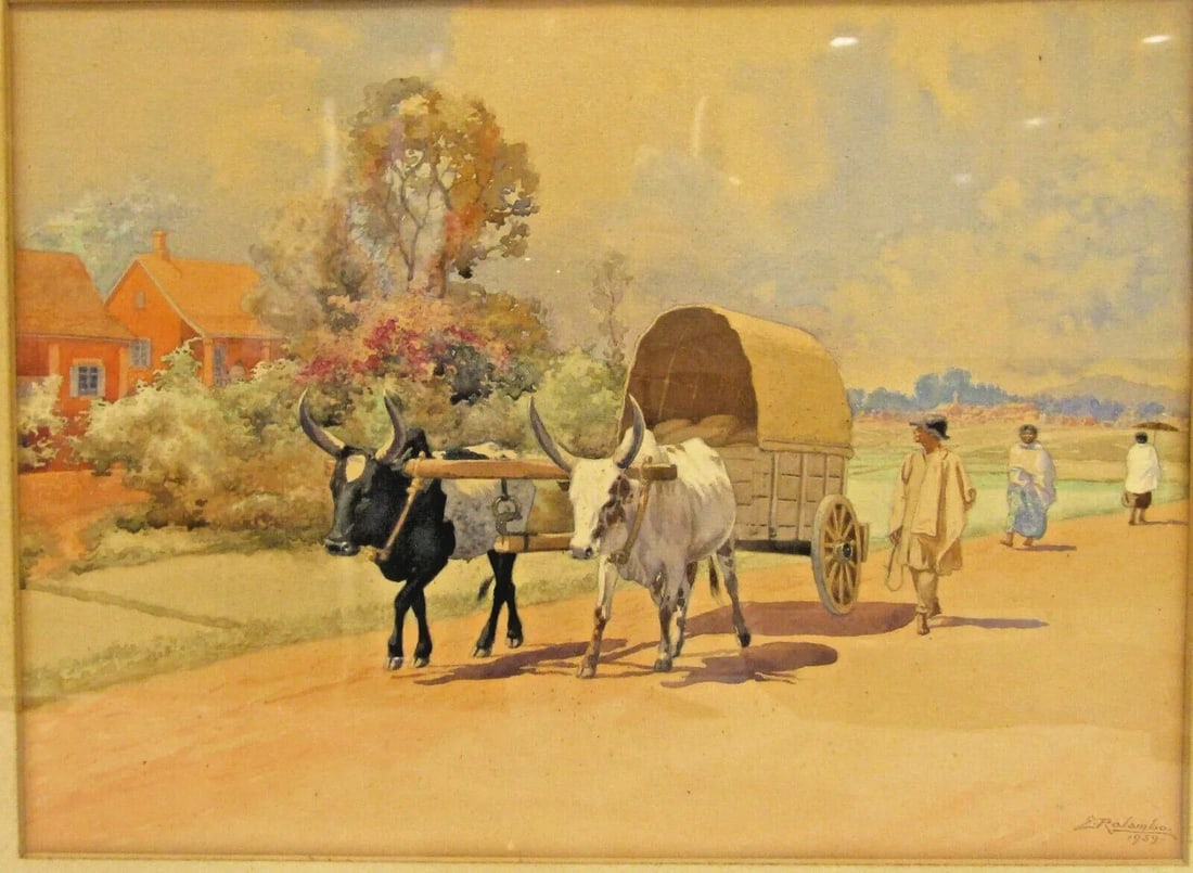 Original Émile Ralambo Madagascar 1939 Framed Painting Gouache on Paper - 2
