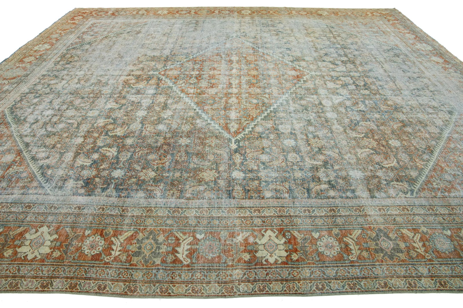 1910s Antique Persian Mahal Allover Wool Rug Handmade in Rust Color - 3