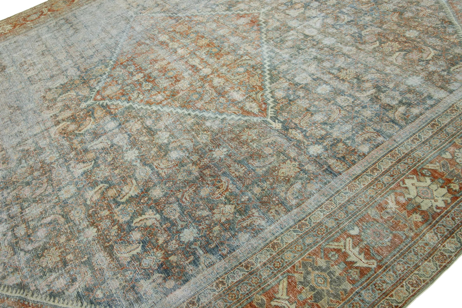 1910s Antique Persian Mahal Allover Wool Rug Handmade in Rust Color - 5