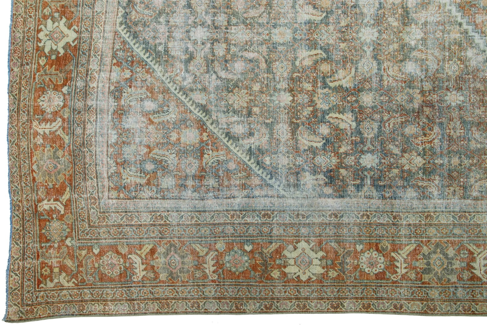 1910s Antique Persian Mahal Allover Wool Rug Handmade in Rust Color - 6