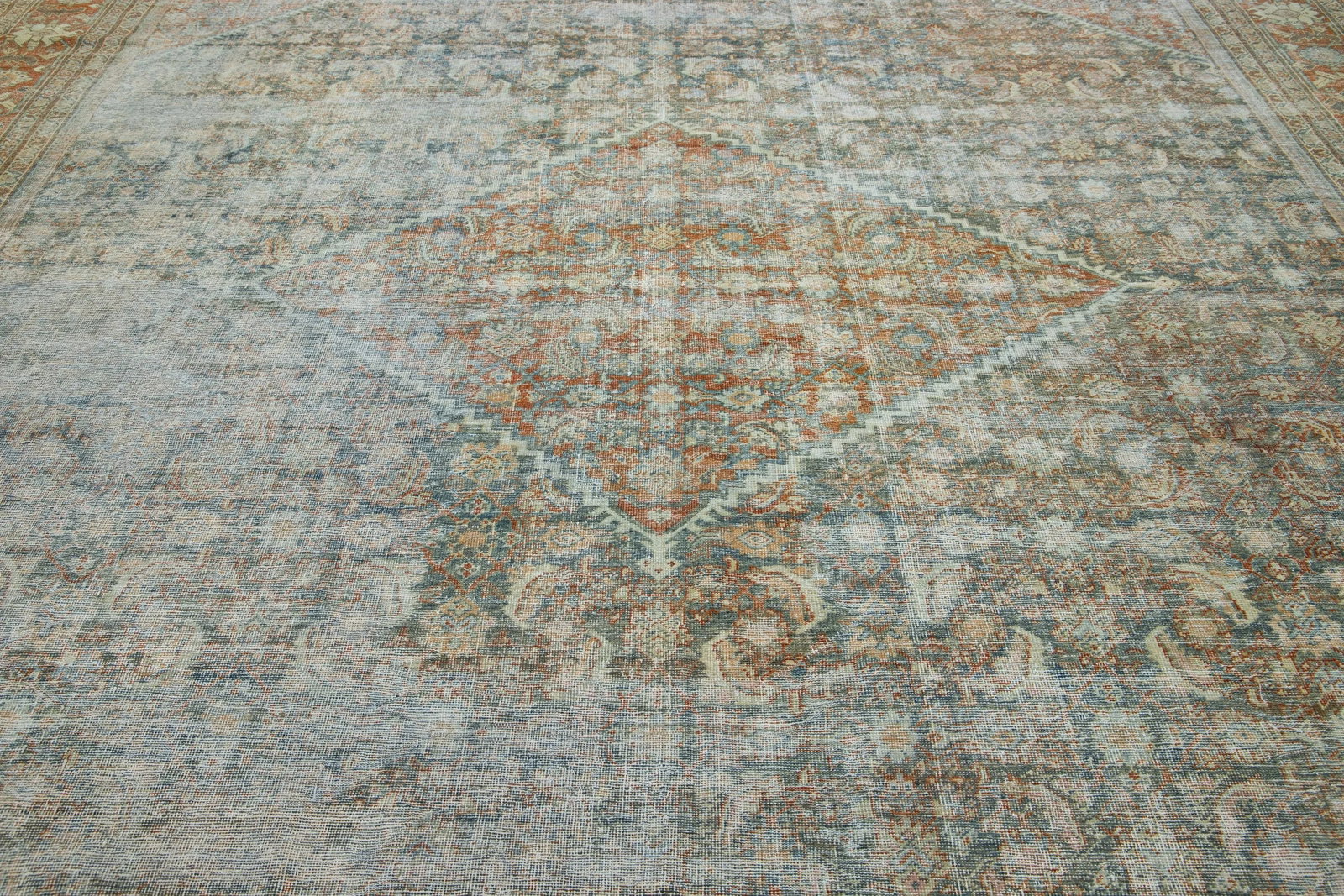 1910s Antique Persian Mahal Allover Wool Rug Handmade in Rust Color - 7