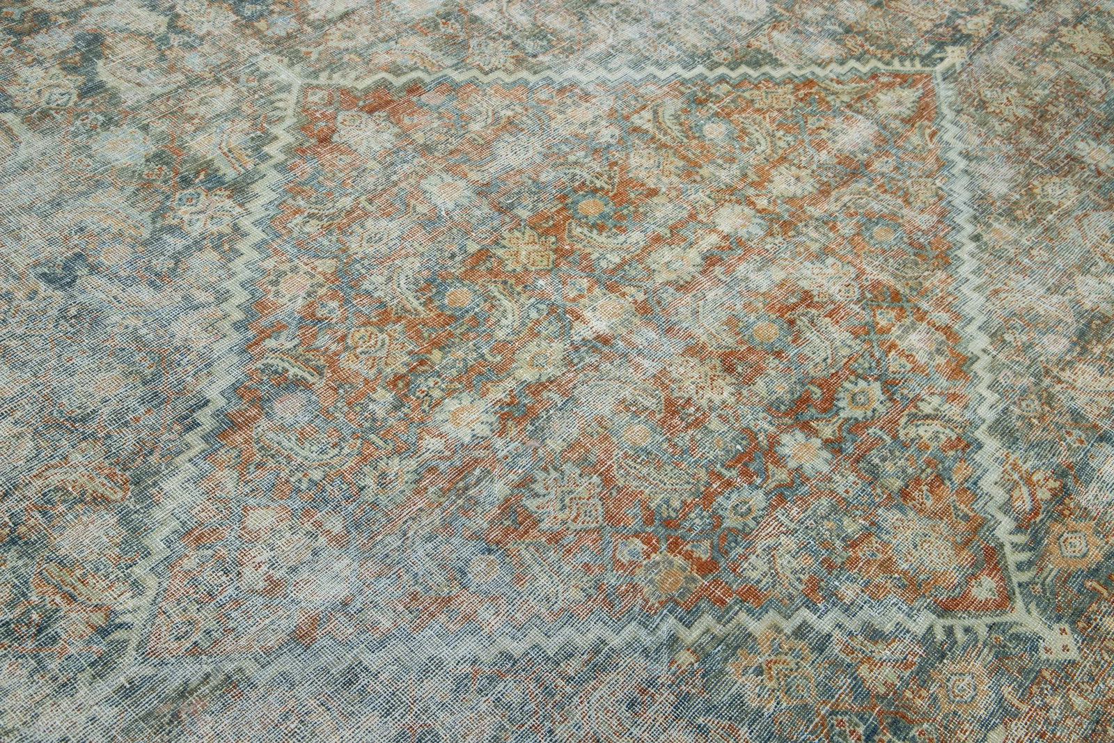 1910s Antique Persian Mahal Allover Wool Rug Handmade in Rust Color - 8