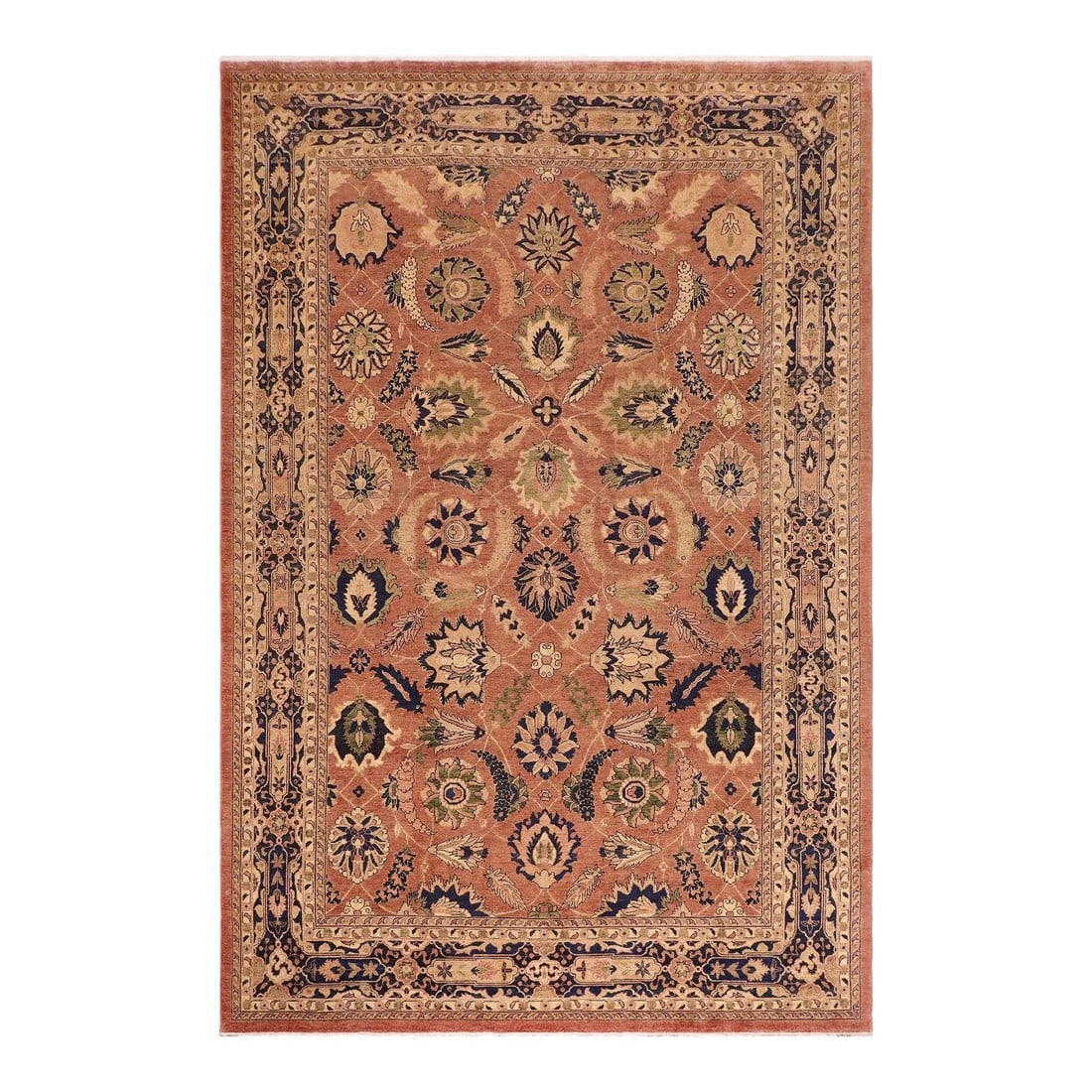 1980s Classic Ziegler Orange Blue Hand-Knotted Wool Rug - 9'11'' X 14'3'': Enhance the ambiance of your home with this magnificent Persian-influenced Turkish hand-knotted rug made by skilled artisans capable of creating the most exceptional vegetable dyes and hand-spun
