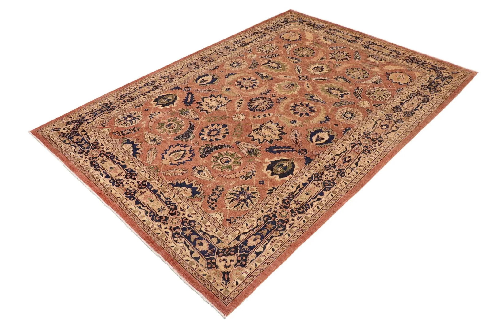 1980s Classic Ziegler Orange Blue Hand-Knotted Wool Rug - 9'11'' X 14'3'' - 3