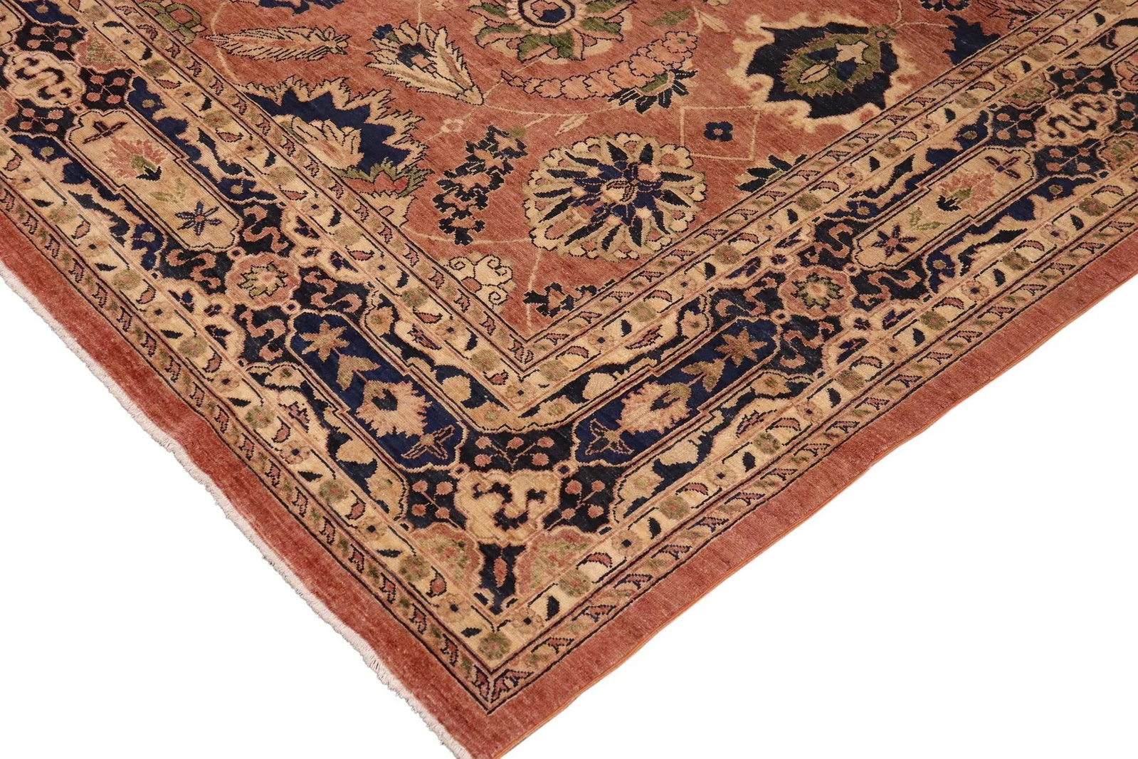 1980s Classic Ziegler Orange Blue Hand-Knotted Wool Rug - 9'11'' X 14'3'' - 4