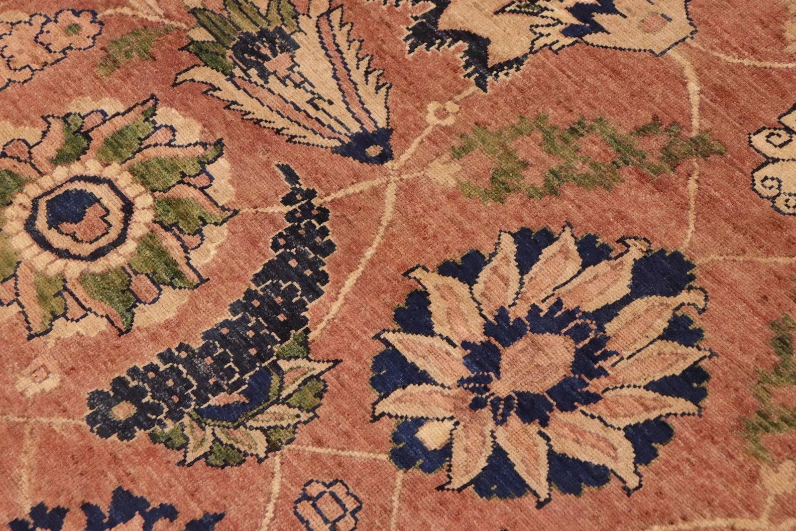 1980s Classic Ziegler Orange Blue Hand-Knotted Wool Rug - 9'11'' X 14'3'' - 5