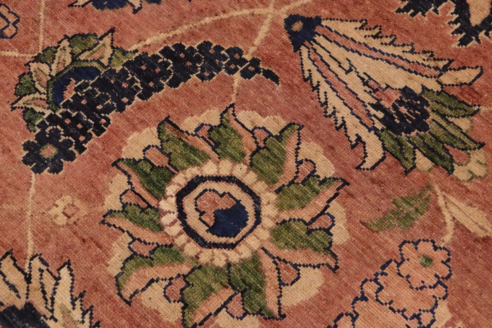 1980s Classic Ziegler Orange Blue Hand-Knotted Wool Rug - 9'11'' X 14'3'' - 6
