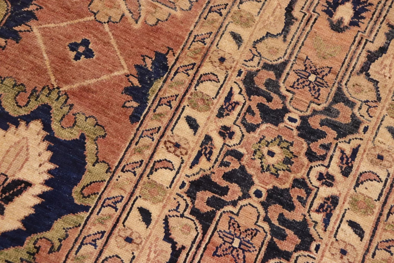 1980s Classic Ziegler Orange Blue Hand-Knotted Wool Rug - 9'11'' X 14'3'' - 7