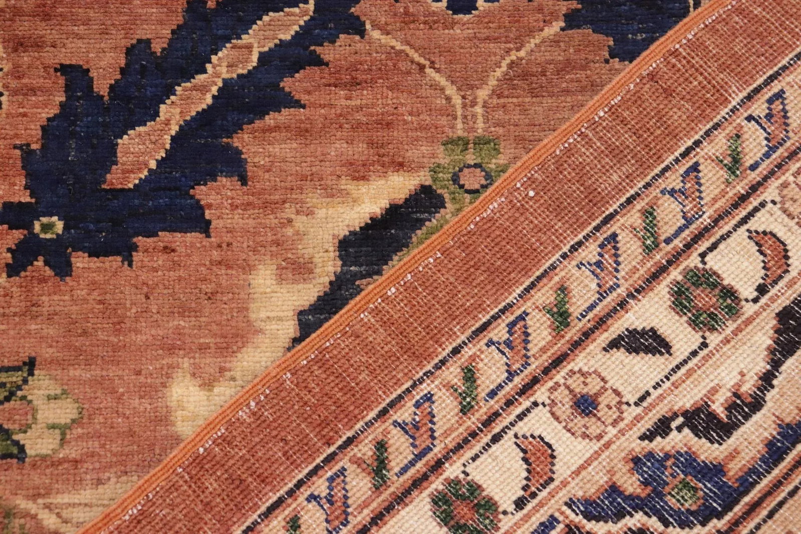 1980s Classic Ziegler Orange Blue Hand-Knotted Wool Rug - 9'11'' X 14'3'' - 8
