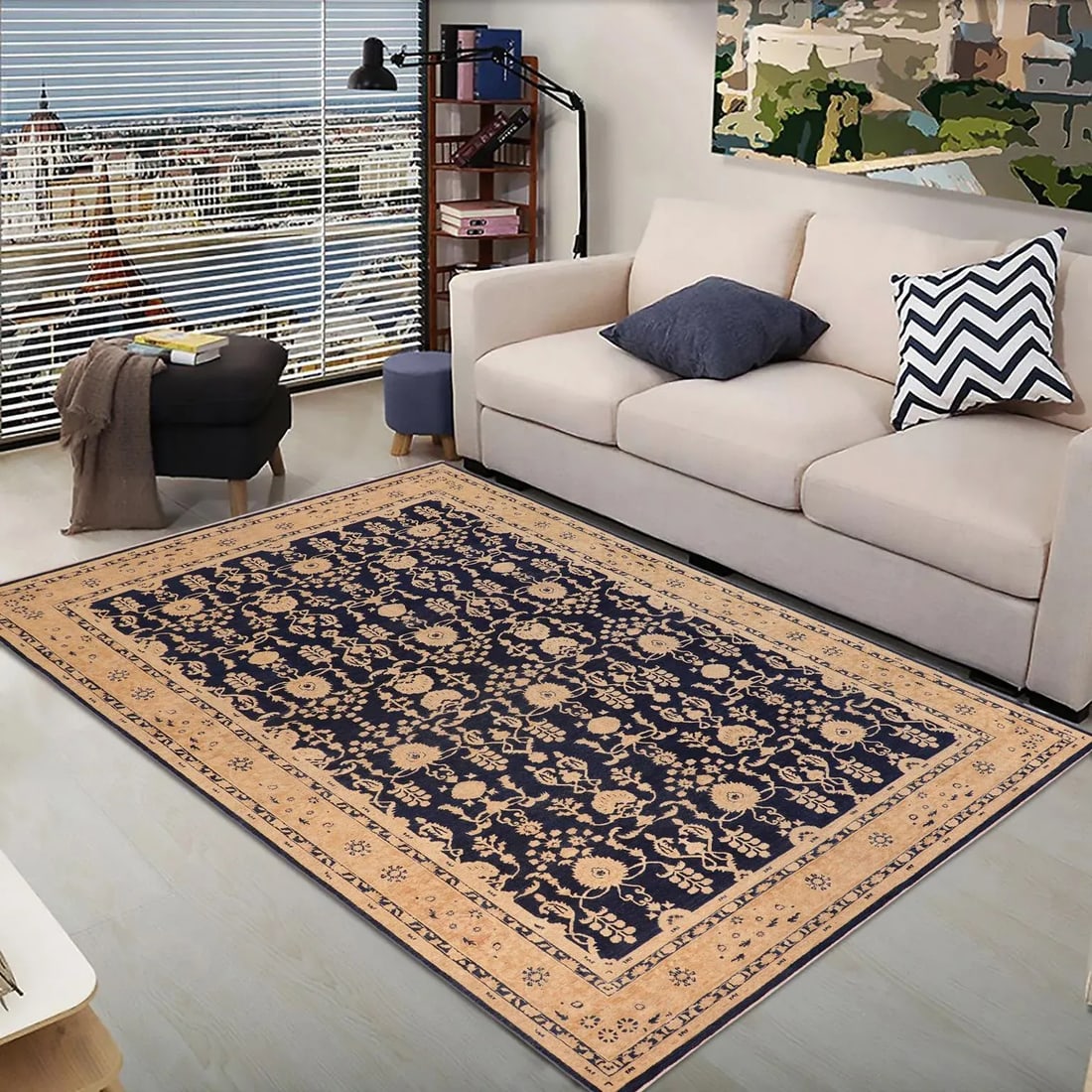 1990s Bohemien Ziegler Blue Brown Hand-Knotted Wool Rug - 9'7'' X 14'6'' - 2