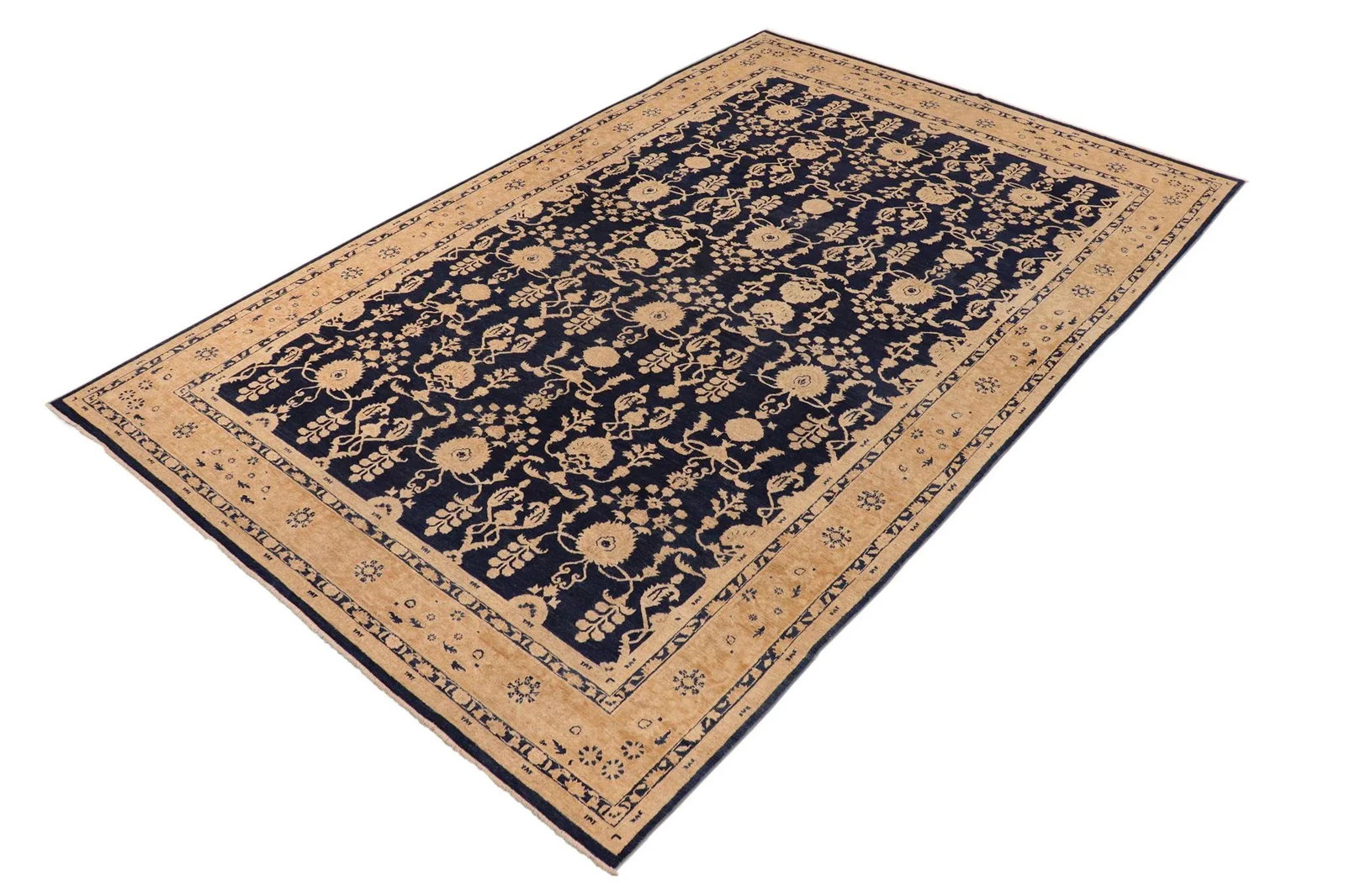 1990s Bohemien Ziegler Blue Brown Hand-Knotted Wool Rug - 9'7'' X 14'6'' - 3