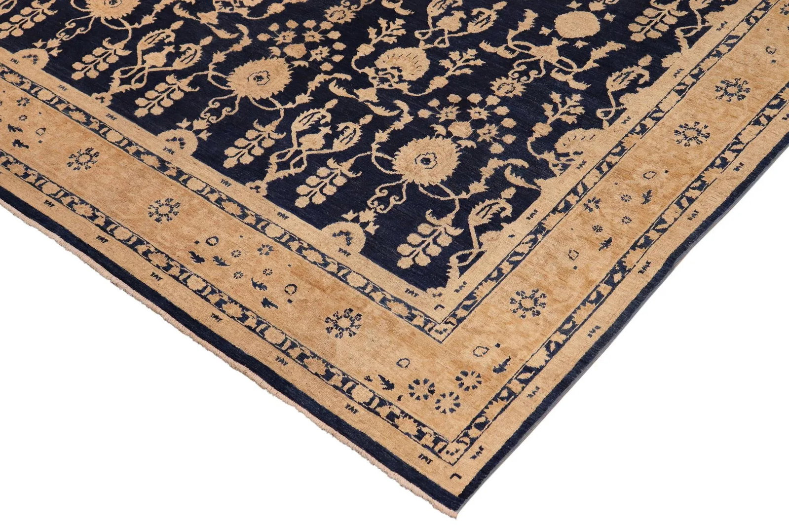 1990s Bohemien Ziegler Blue Brown Hand-Knotted Wool Rug - 9'7'' X 14'6'' - 4