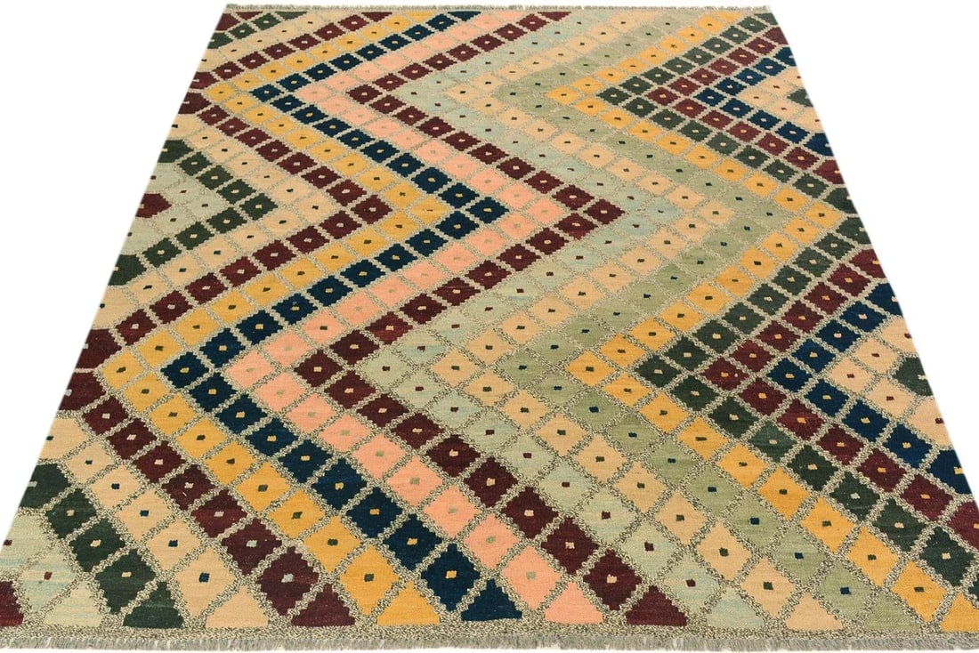 1990s Kilim Gray Gold Wool Rug - 5'6" X 6'6" - 2