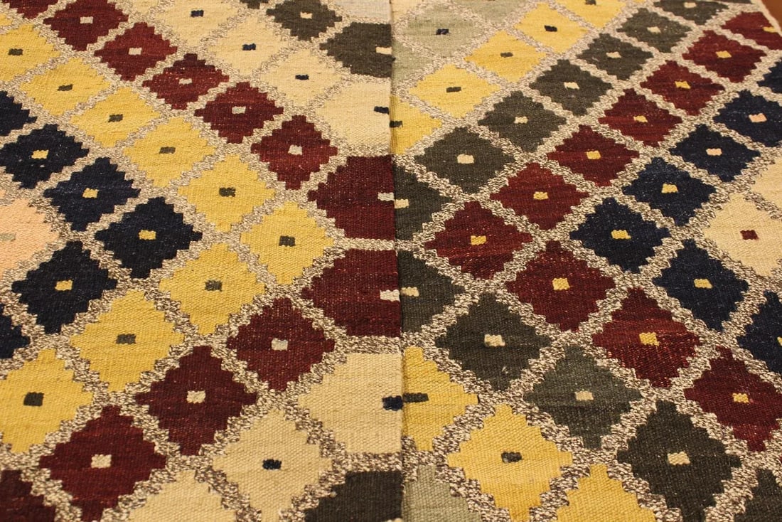 1990s Kilim Gray Gold Wool Rug - 5'6" X 6'6" - 3