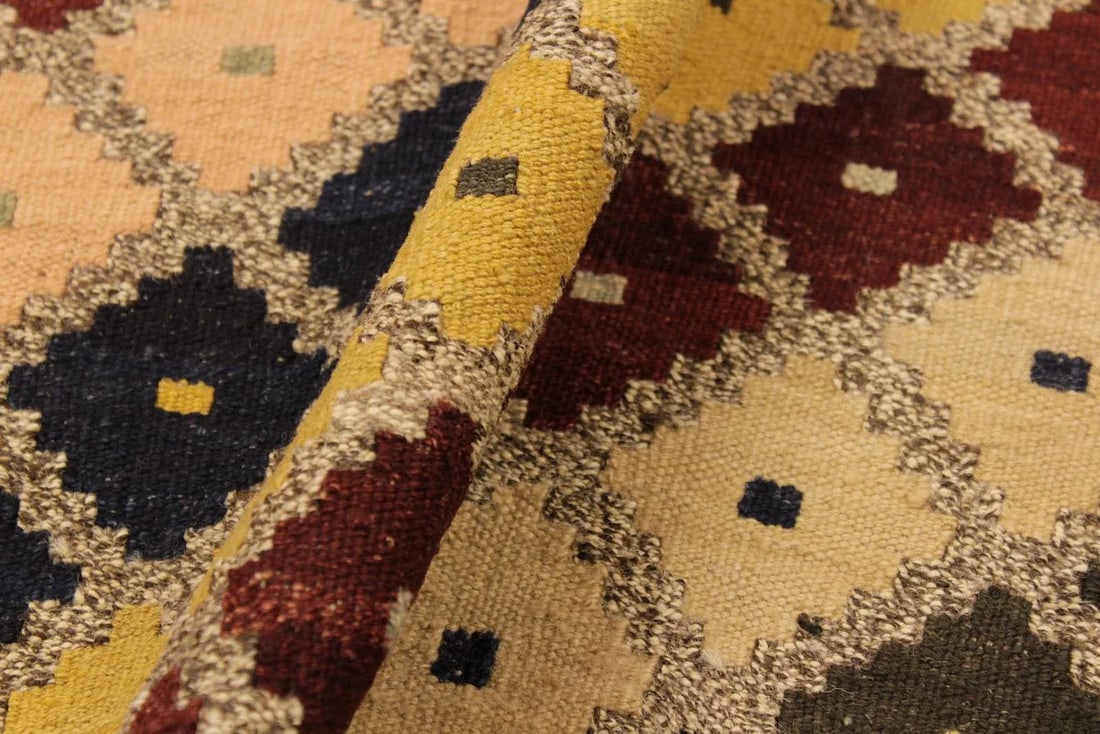 1990s Kilim Gray Gold Wool Rug - 5'6" X 6'6" - 4