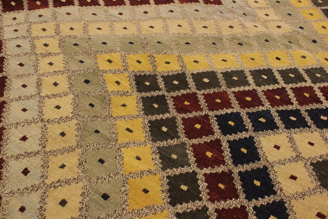 1990s Kilim Gray Gold Wool Rug - 5'6" X 6'6" - 5