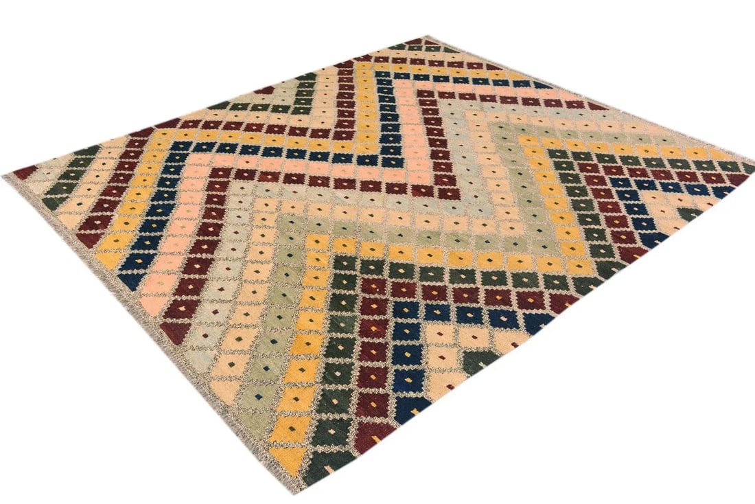 1990s Kilim Gray Gold Wool Rug - 5'6" X 6'6" - 7