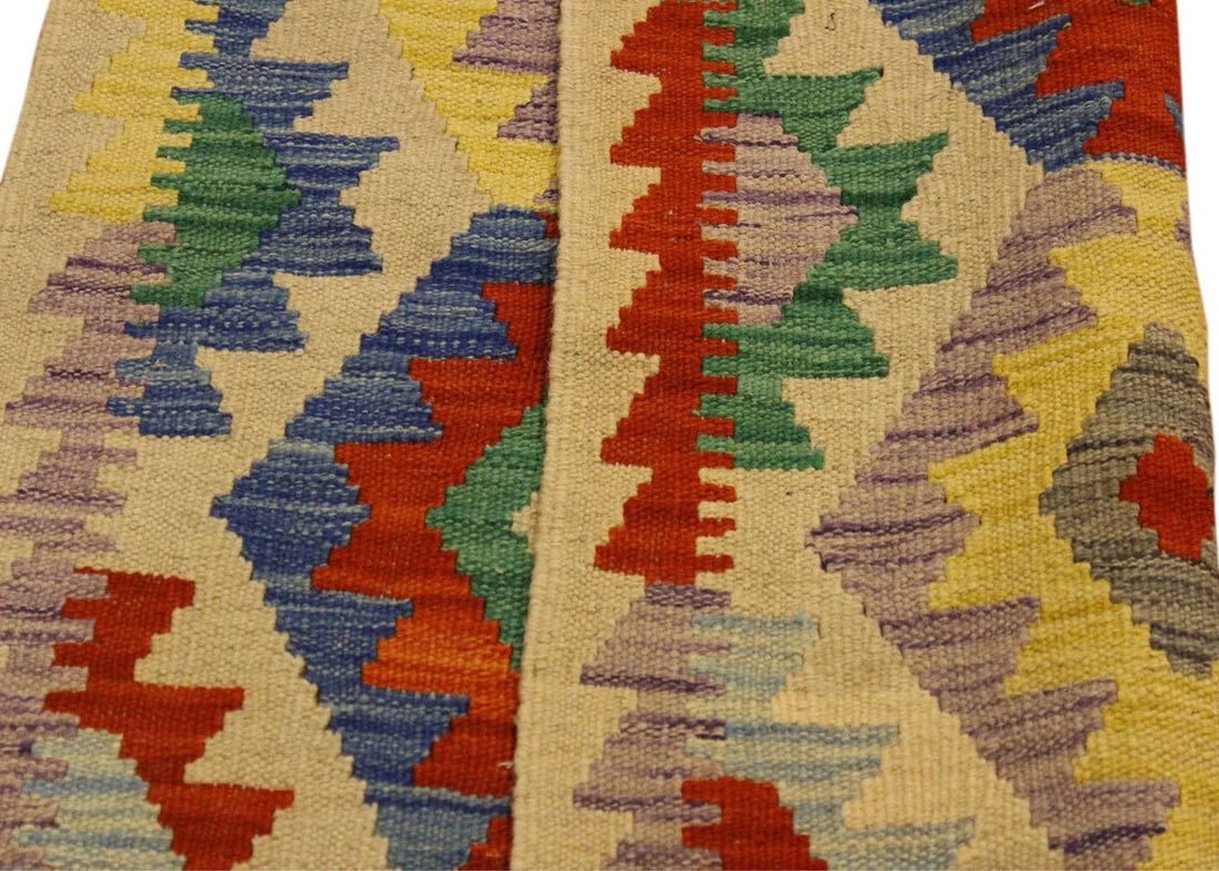 1990s Kilim Beige Blue Wool Rug - 2'7" X 4'3" - 4
