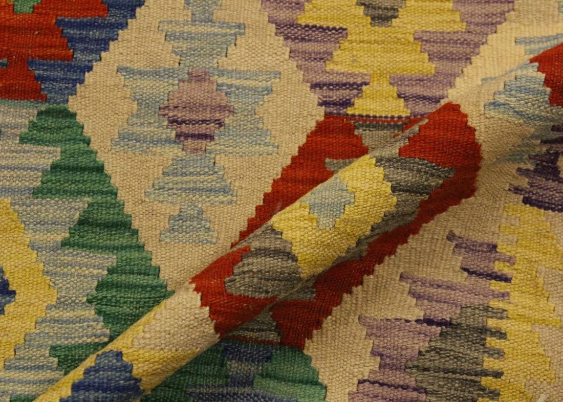 1990s Kilim Beige Blue Wool Rug - 2'7" X 4'3" - 6