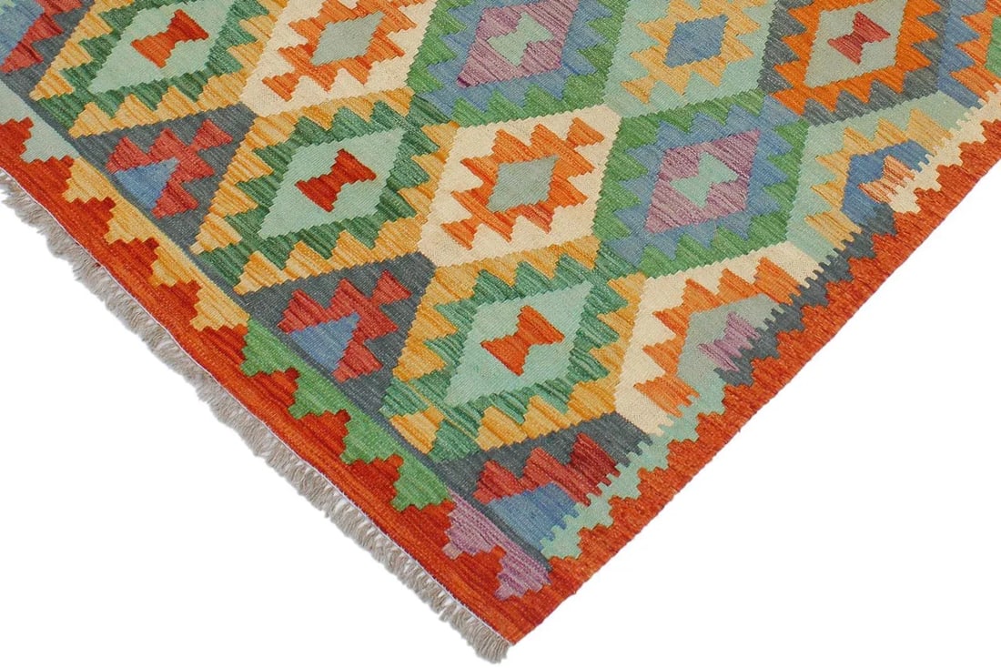 1990s Shabby Chic Kilim Blue Rust Wool Rug - 3'3" X 4'9" - 2