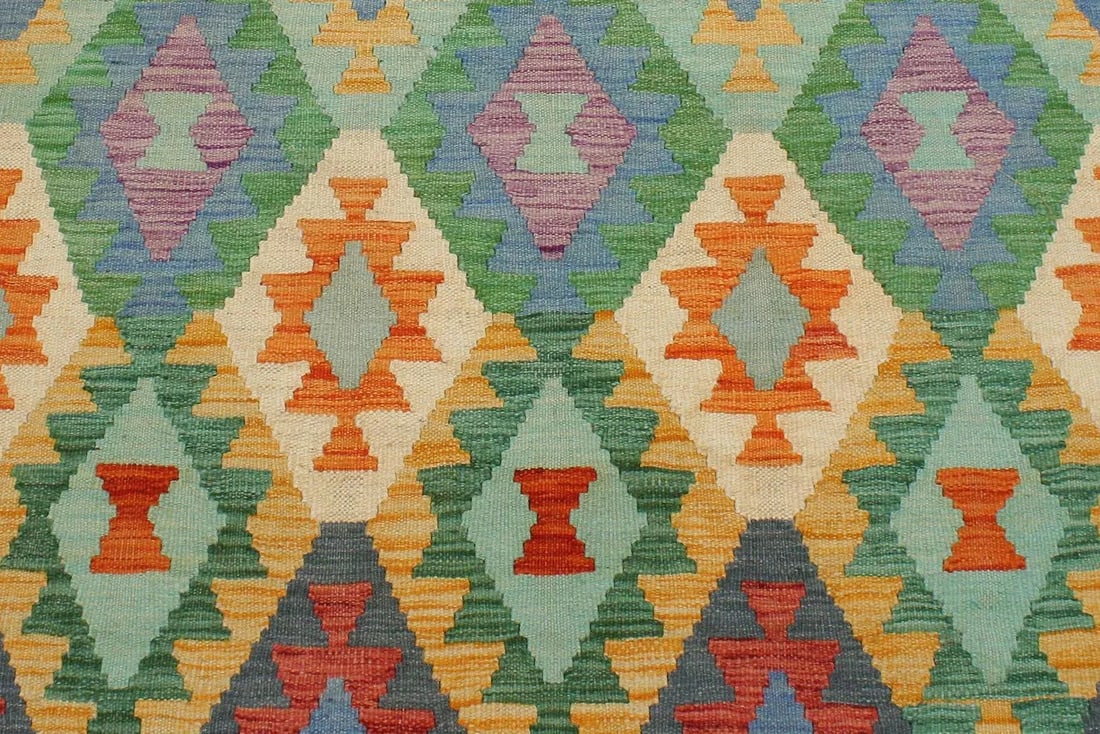 1990s Shabby Chic Kilim Blue Rust Wool Rug - 3'3" X 4'9" - 4