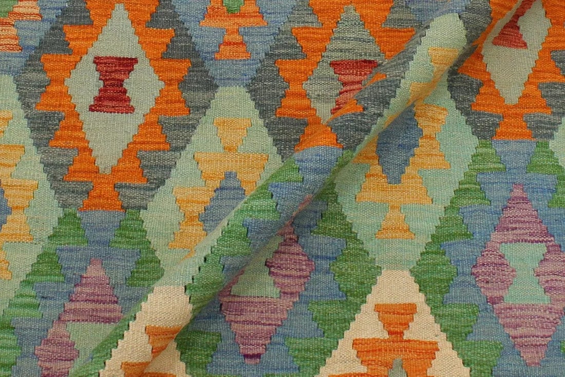 1990s Shabby Chic Kilim Blue Rust Wool Rug - 3'3" X 4'9" - 5